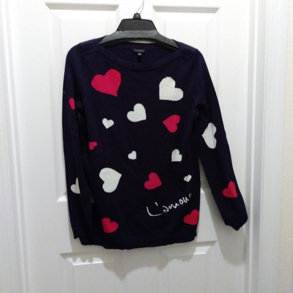 SOLD SOLD SOLD SOLD Talbots Blue Red White Hearts Sweater Size XS - Picture 2 of 16